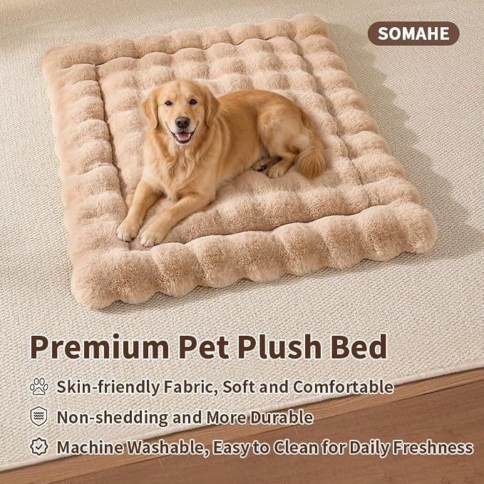 SOMAHE Large Dog Bed Mat, Extra Large Plush Faux Fur Washable Pet Bed for Large Dogs, Non-Slip Fluffy Dog Mat – Machine Washable XL Dog Sleeping Pad for Large Breeds, 35 x 27 Inch Coffee