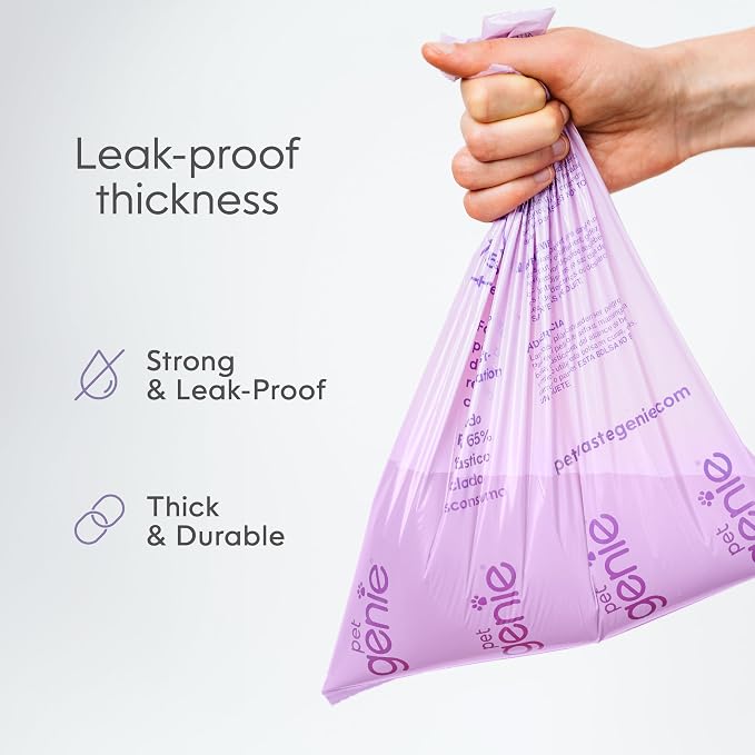 Pet Genie, Dog Poop Bags Rolls Scented, Extra Strong & Leak-Proof for Dogs, Lavender Scented, Easy Tear Pet Waste Bags, Made from 65% Recycled Plastic, 16 Rolls (240 Count)
