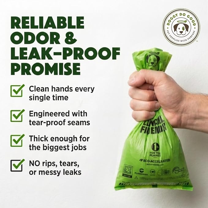 Doggy Do Good - 360 Count, Heavy Duty Poop Bags for Dogs - Standard Size - Dog Waste Bags Made with 50% Recycled Plastic + 15% Biobased Material - Landfill-Friendly, Unscented, Leak-Proof