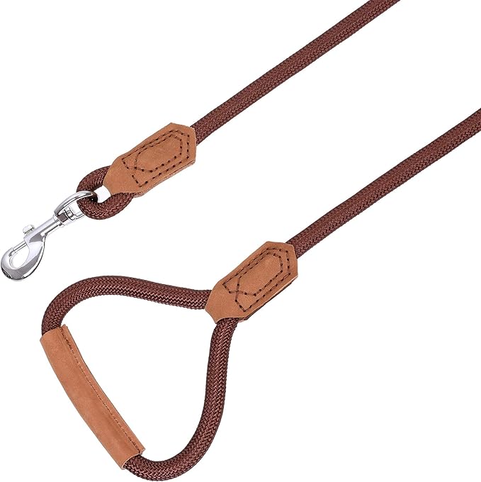Mile High Life | Premium Leather Dog Leash | Strong Rope Leash | Leather Handle | Zinc Alloy Strong Clasp | Small Medium Large Dogs | 4/5/6 Feet(Dark Brown, 48 Inch (Pack of 1))