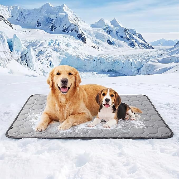 Dog Cooling Mat, 2026 New Cool Pet Pad, Self-Cooling, Pressure Activated Mat for Dogs & Cats, Stay Cool & Dry, Washable, Non-Slip Pet Bed Mat for Floors, Sofas, Kennels (Gray, L( 27.6 x 21.7 in))