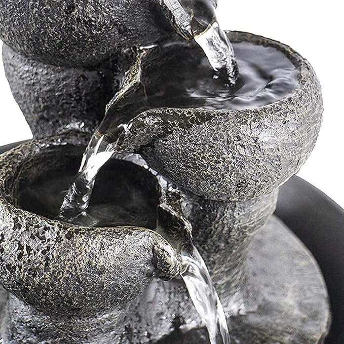 Ferrisland Tabletop Waterfall Fountain - 3-Step Modern Water Fountain with LED Light for Office Desktop Decor
