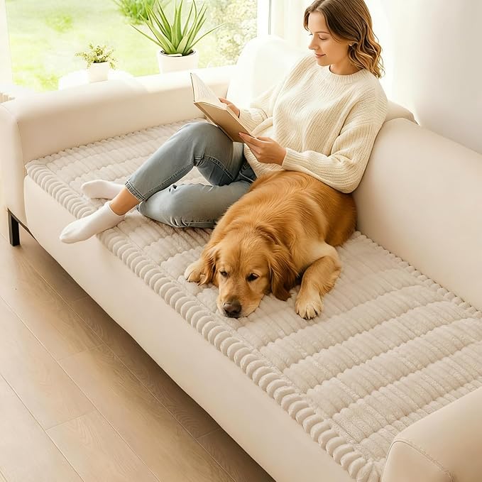 hyha Couch Cover for Dogs Washable, Non Slip Thick Flannel Sofa Protector, Pet Friendly Plush Furniture Cover for Sectional Sofa & Loveseat (Apricot, 43" x 63")