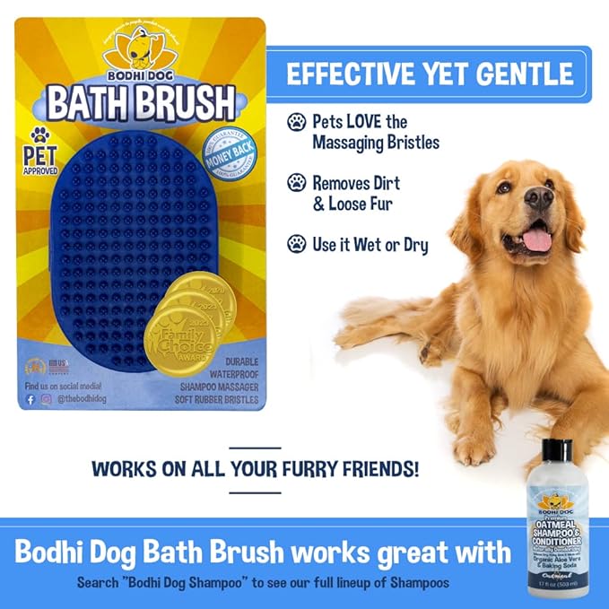 Bodhi Dog Grooming Bundle - Oatmeal Shampoo & Conditioner with Bath Brush for Shower, Showerhead, Sprayer & Bathing - Gentle Care for Long, Short & Curly Hair