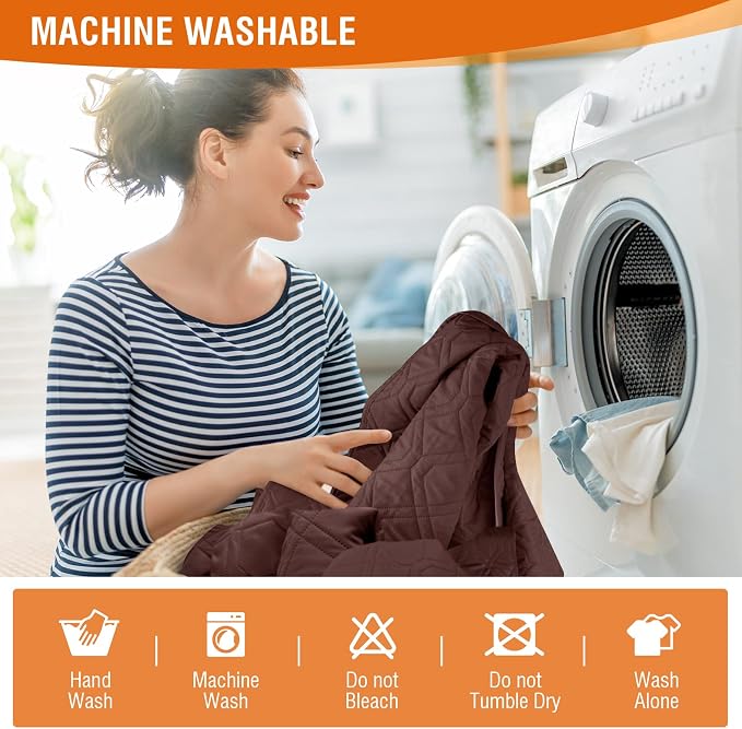 VANSOFY Waterproof Recliner Couch Covers, Sofa Covers 1-Piece Washable Reclining Sofa Cover Non-Slip Furniture Protector with Elastic Straps Pocket for Dogs, Pets(Coffee,2 Seater)