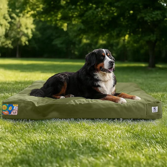 Sytopia 47 Inch Canvas Outdoor Dog Bed for XXL Dogs, Durable Dog Bed with Waterproof Machine Washable Removable Cover, Indoor Patio Pet Pad for Crate, Green