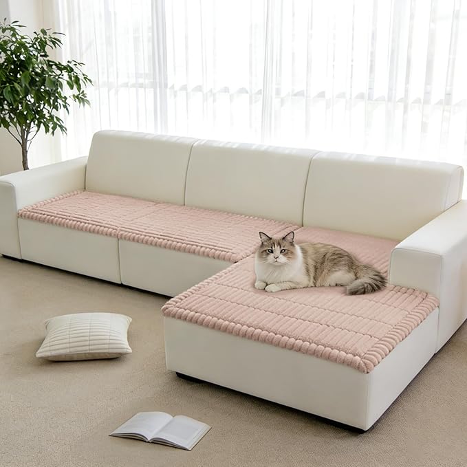 Fuzzy Couch Arm Covers for Dogs Washable, Thick Couch Covers for 3 Cushion Sofa Pet Friendly, Non Slip Plush Dog Couch Cover for for Sectional, Loveseat (Champagne, 17.6" x 17.6")