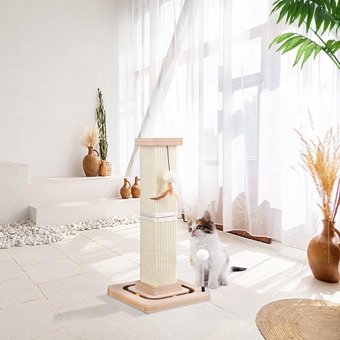 LIFLIX 27" Cat Scratching Post, Sisal Cat Scratcher with Interactive Track Balls and Hanging Balls, Vertical Scratching Posts for Indoor Cats and Kittens