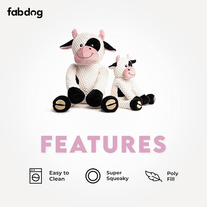 fabdog Floppies Plush Dog Toy - Cute & Durable Squeaky Dog Toys - Best Squeak Toy for Puppies and All Breeds | Ideal Pet Gift| Small Cow