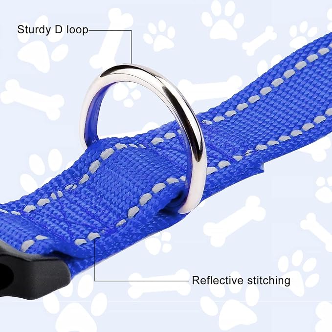 FunTags Length 14" - 20" Reflective Navy Blue Dog Collar for Medium Dogs – Night Walking & Training Safety, Durable Quick Release Buckle, Nylon, Comfortable Adjustable, Width 1"