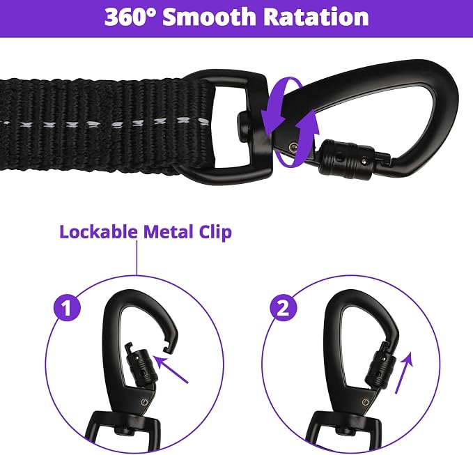Long Dog Leash 10 FT: Heavy Duty Rope Leashes for Dogs Training with Swivel Lockable Hook Reflective Threads Bungee and Padded Handle - Dog Lead for Large Small Medium Dogs Outside Walking Hiking