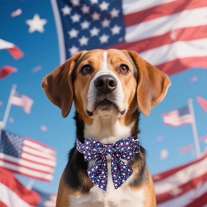 Maca Bates American Flag 4th of July Dog Collar with Sailor Bow 4 of 7 for Dogs Adjustable Durable Icecream Patriotic USA Collars Summer Independence Day for Small Medium Large XL Boy Girl Puppy