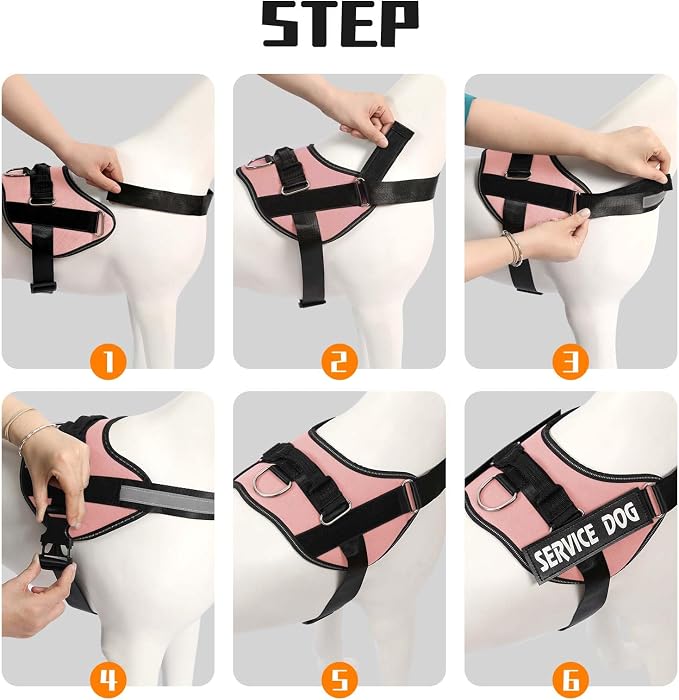 MUMUPET Service Dog Harness, No Pull Reflective Adjustable Vest with Handle, Soft Breathable Padding for Large Dogs, 2 Removable Velcro Patches (Pink, L)
