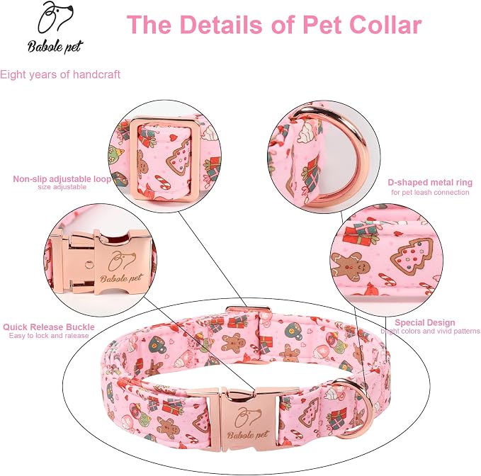 Christmas Dog Collar for Puppy Small Dogs - Cute Pink Christmas Collars for Dogs, Sweet Festive Winter Heavy-Duty Adjustable Dog Collars with Metal Buckle XS