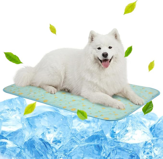 NWK Pet Cooling Mat - Ice Silk Cooling Mat for Dogs & Cats Portable & Washable Pet Cooling Blanket, Car Seats, Beds for Summer (1, Green Fruit, 27‘’ X 39‘’ X 0.3'')