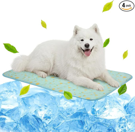 NWK Pack of 4 Pet Cooling Mat for Large Dogs -Q-Max>0.345 Ice Silk Cooling Mat for Dogs & Cats Portable & Washable Pet Cooling Blanket for Summer (4pcs, Green Fruit, 39'' X 27'' X 0.3'')