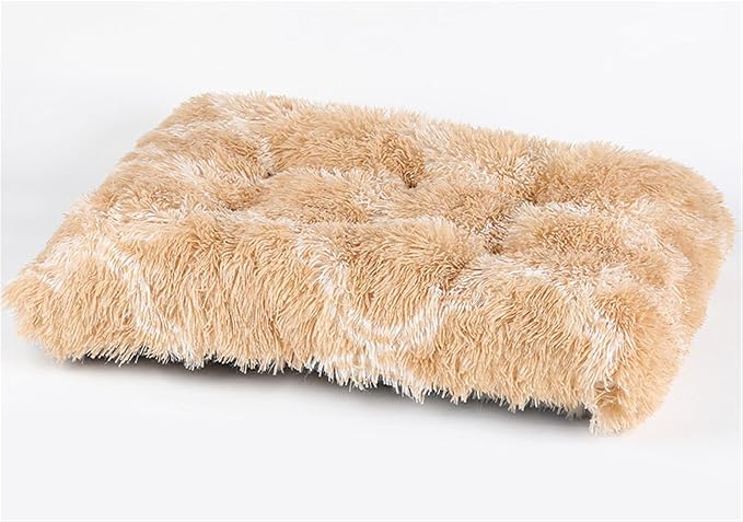 Long Plush Calming Pet Bed Cuddler Pet Bed for Dogs and Cats Fluffy Faux Fur Dog Bed with Anti Slip Bottom Machine Washable Pet Sleep Bed Crate Mat Geometric Brown XL