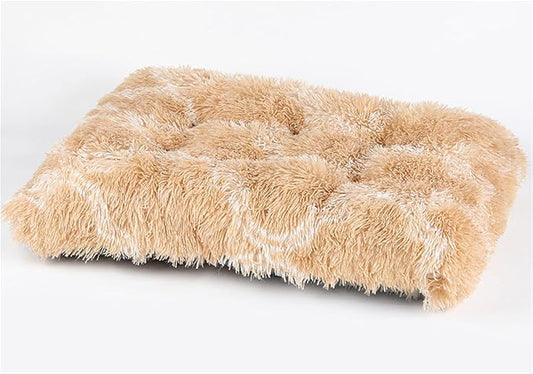 Long Plush Calming Pet Bed Cuddler Pet Bed for Dogs and Cats Fluffy Faux Fur Dog Bed with Anti Slip Bottom Machine Washable Pet Sleep Bed Crate Mat Geometric Brown XL