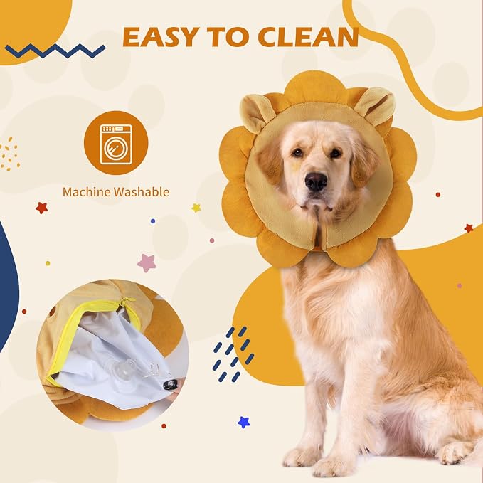 IEUUMLER Inflatable Recovery Dog Collar, Protective Donut Cone, Adjustable Soft Collar for Dog and Cat After Surgery Prevent from Biting & Scratching EU002 - Brown Lion L