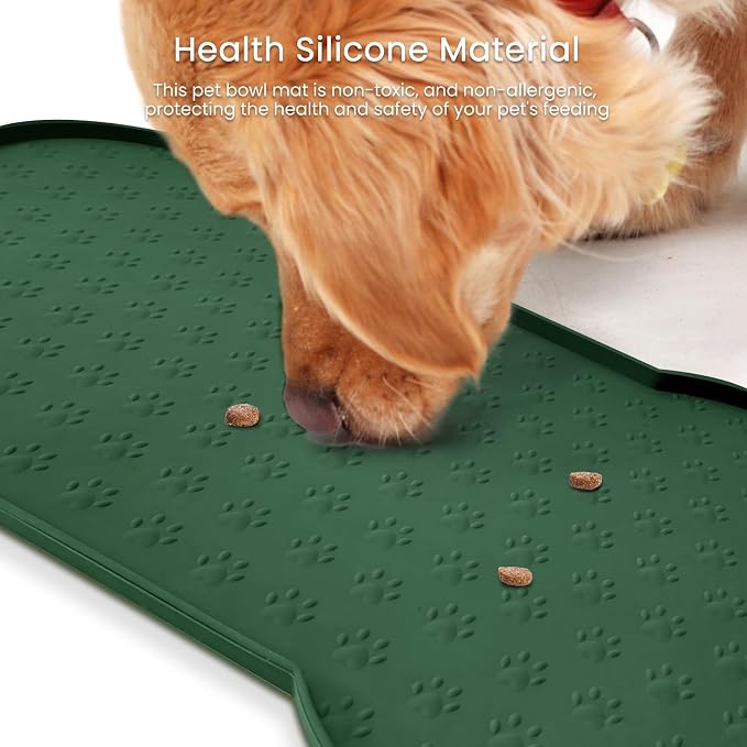 PWTAA Dog Food Mat Anti-Slip Silicone Dog Bowl Mat Thicker Pet Placemat Waterproof Cat Feeder Pad with Raised Edge Puppy Kitten Feeding Mats Suitable Small Medium-Sized Dogs Cats Eating Tray