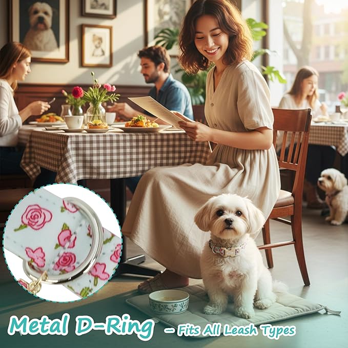 Cotton Dog Collar, Blue Dog Collar with Flowers Pattern for Spring Summer Design, Adjustable Puppy Dog Collars, Cute Girl or Boy Dog Collar Ideal for Gifts,Pet Accessory,L