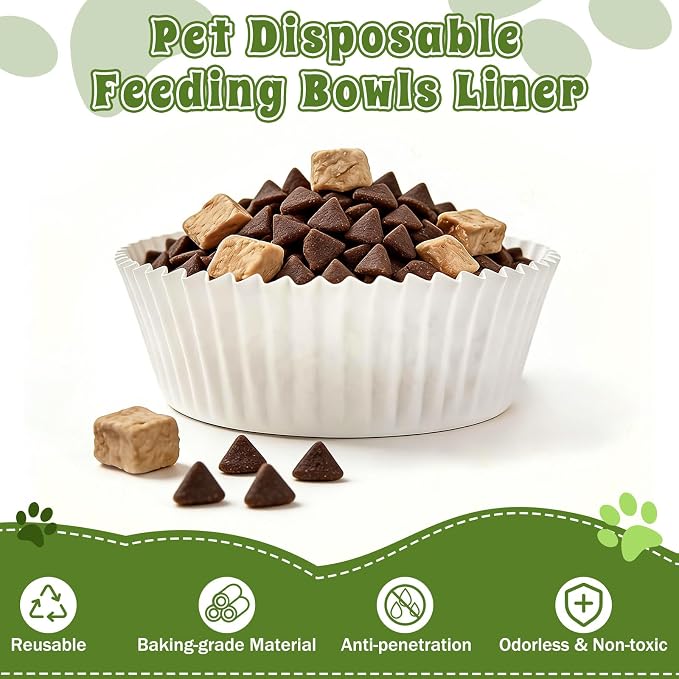 600 Pcs Pet Disposable Feeding Bowls Liner Bulk, Upgraded Thickened Disposable Cat Food Bowls Liner for Small Dogs Cats Dish, Dry & Wet Food Feeding Station