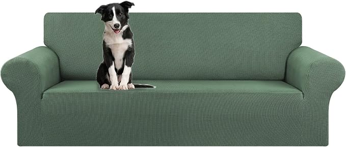 KEKUOU Stretch Oversized Sofa Slipcover 1 Piece Couch Sofa Cover (94"-110") Furniture Protector 4 Seater Sofa with Elastic Bottom for Kids,Pet.Jacquard Checked Pattern Fabric(X Large,Greyish Green)