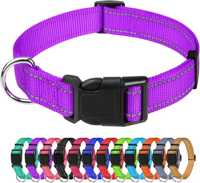 TagME Reflective Nylon Dog Collars, Adjustable Classic Pet Collar with Quick Release Buckle for Extra Large Dogs, Purple, 1¼" Width