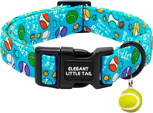 Elegant Little Tail Dog Collar, Cotton Tennis Pattern Soft Pet Collars with Pendant Male Sturdy Adjustable Pet Collar for Small Medium Large Dogs