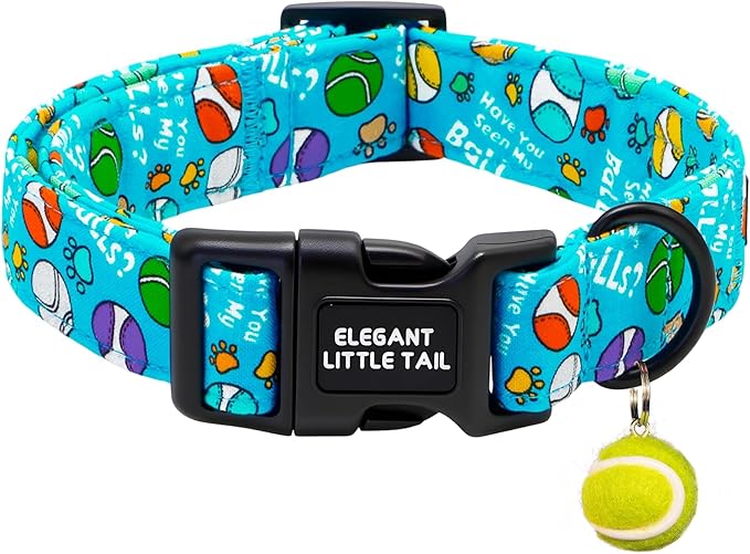 Elegant Little Tail Dog Collar, Cotton Tennis Pattern Soft Pet Collars with Pendant Male Sturdy Adjustable Pet Collar for Small Medium Large Dogs
