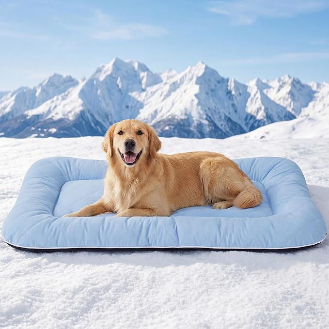 ZOMISA Cooling Dog Bed Q-MAX >0.5, Cooling Crate Mat for Extra Large Dogs, Cold Kennel Pad XXL with Chill Breathable Washable Fabric for Summer, 47x29x2'', Blue