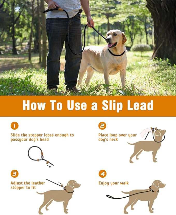 lynxking 8 FT Dog Leash Slip Lead 2 Pack Strong Heavy Duty Braided Dog Training Leash No Pull Training Lead Leashes for Medium Large and Small Dogs