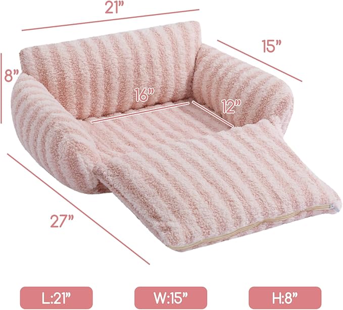 Hollypet Cat Bed Fluffy Plush Multifunctional Double-Layer Machine Washable Soft Warming Kitty Pet Couch Orthopedic Nest Beds for Small Cats Kitten and Dogs up to 13lbs, Pink(21x15x8 inch)