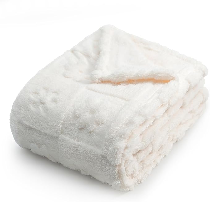 Americanflat 30x40 Jacquard Kids Throw Blanket - Soft and Breathable Mini Fleece Throw Blanket for Couch, Bed, Chair - Fleece Blankets Perfect for Home, Bedroom, or Outdoor - Flower Design in Cream