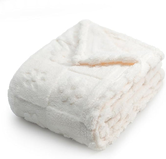 Americanflat 30x40 Jacquard Kids Throw Blanket - Soft and Breathable Mini Fleece Throw Blanket for Couch, Bed, Chair - Fleece Blankets Perfect for Home, Bedroom, or Outdoor - Flower Design in Cream
