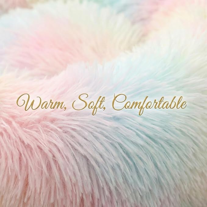 Tiny Dog Bed 15 Inch for Extra Small Dogs,Washable Puppy Bed,Soft Faux Fur Calming Donut Bed for Chihuahua Yorkie Maltese Pomeranian,Rainbow