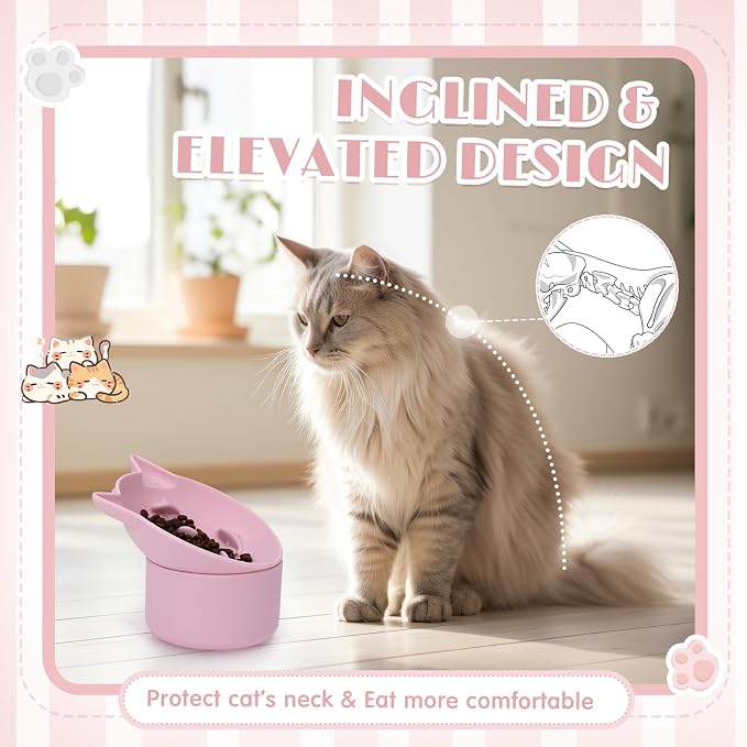 Funnymoom 2 Pack Silicone Cat Slow Feeder, Elevated Slow Feeder Cat Bowl for Dry and Wet Food, Tilted Design with Non Slip Base, Adjustable Angle for Pet(Gray and Pink)