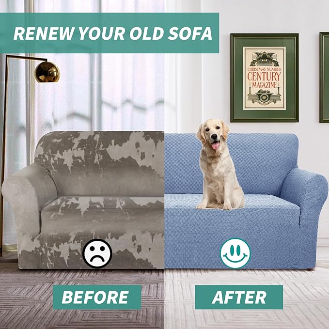 YEMYHOM Couch Cover Latest Jacquard Design High Stretch Sofa Chair Covers for Living Room, Pet Dog Cat Proof Armchair Slipcover Non Slip Magic Elastic Furniture Protector (Small, Light Blue)