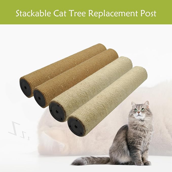 2 Pcs Cat Scratching Post Replacement for Indoor 15.7 x 3.1 Inches Cats Tree Replacement Parts Natural Sisal Cat Scratch Posts Refill Pole Part with M8 Screws Spare Cat Furniture Accessories