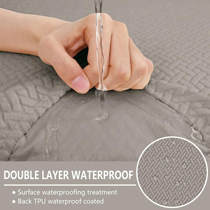 hyha Waterproof Sectional Couch Cushion Covers, Wear Resistant Sofa Slipcovers Washable, Anti Slip L Shape Couch Covers for Sectional Sofa, Furniture Protector for Pets (1 Piece Chaise, Taupe)