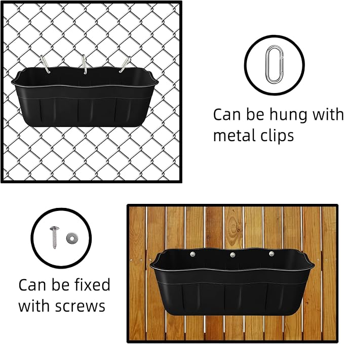 Hanging Goat Feeders,Chicken Feeder Waterer,Large Feed Trough 7.5 Quart 2 Pack,Hanging Fence Feed Trough for Poultry Livestock,Black