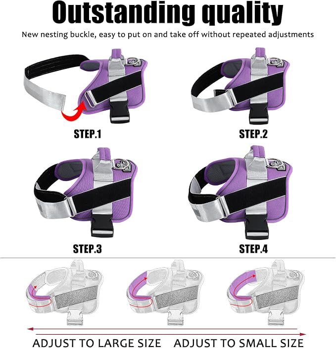 Dog Harness, No-Pull Reflective Dog Vest, Breathable Adjustable Pet Harness with Handle for Outdoor Walking - No More Pulling, Tugging or Choking (Lavender, Large (Pack of 1))