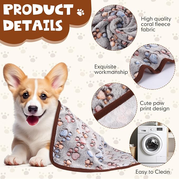 Chumia 40 Pcs Dog Blankets Soft Fluffy Fleece Washable Puppy Sleep Blankets Small Mat for Pets Throw Warm Bed Mat for Dog Puppy Cat (Black,Paw)