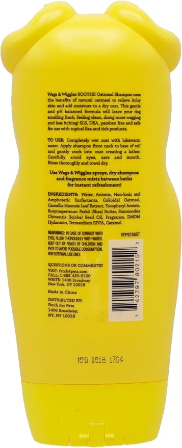 Wags & Wiggles Soothe Oatmeal Dog Shampoo - Warm Vanilla Scent, pH-Balanced Colloidal Oatmeal Formula for Dogs with Dry, Itchy, or Sensitive Skin, SLS and Paraben Free, 16 Fl Oz