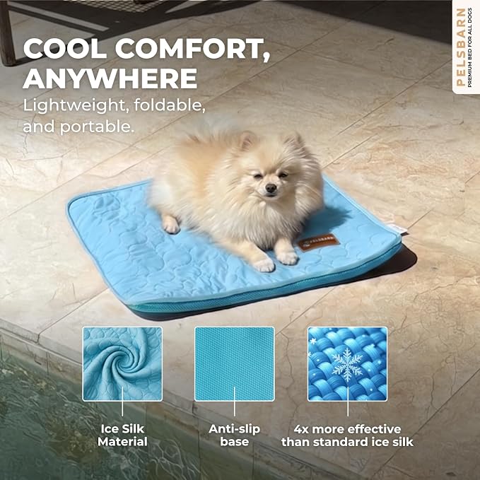 Pelsbarn Dog Cooling Mat- Ice Silk Summer Comfort, Self Cooling, Non-Slip Dog Pad, Durable & Washable, Mat for Extra Small Dogs 15 x 19, Support Shelter Dogs with Every Purchase (Blue)