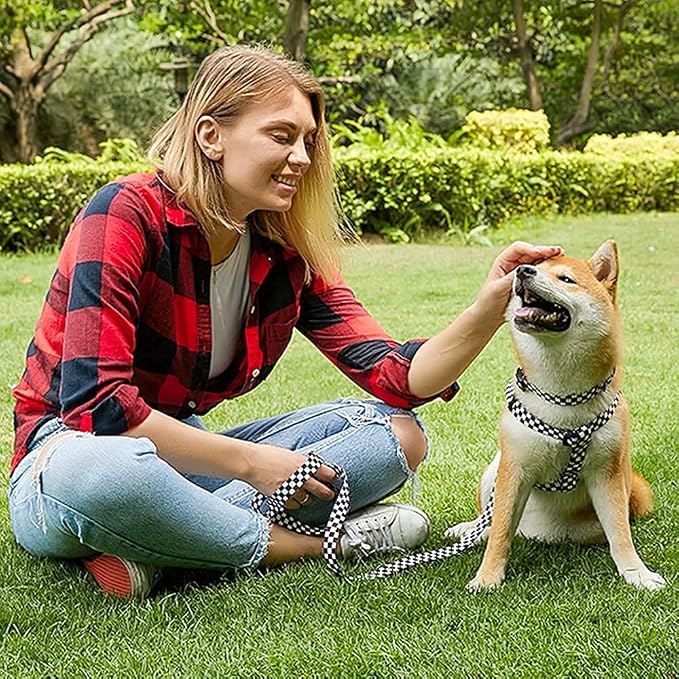 Roses&Poetry Dog Collar with Colourful Patterns, Adjustable Durable Puppy Collars for Small Medium Large Dogs (Black & White-L)