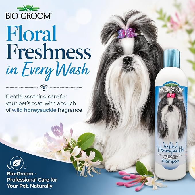 Bio-Groom Wild Honeysuckle Dog Shampoo - Natural Scent Pet Shampoo, Aloe Vera, Chamomile, Cat & Dog Bathing Supplies, Puppy Wash, Cruelty-Free, Made in USA, Quick Rinse Cat Shampoo - 12 fl oz 1-Pack