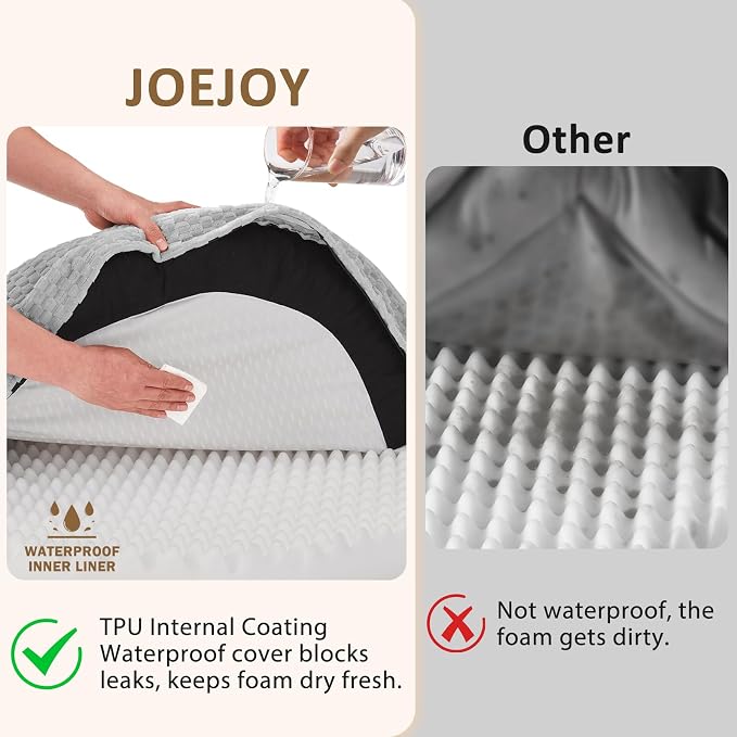 JOEJOY Orthopedic Dog Bed Medium Size Dogs, Waterproof Washable Oval Dog Beds with Removable Cover, Egg-Crate Memory Foam Pet Bed with Bolster Sides & Non-Skid Bottom, Light Grey, 28''x20''