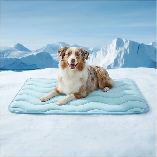 Dog Cooling Mat for Large Dogs, 42"x28" Breathable Self Cooling Crate Mat for Dogs & Cats, QMAX>0.5 Portable Washable Pet Cooling Mat for Dog Bed, Thickened Cool Fiber Indoor/Outdoor Summer,Blue