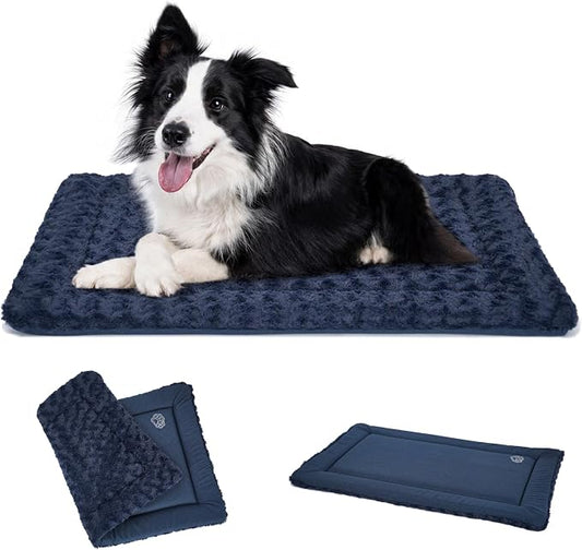 EMPSIGN Dog Crate Pad - Reversible Kennel Mat (Cool & Warm), Machine Washable, Cozy Star Pattern Sleeping Pad for Small Medium Large Dogs, All-Season Pet Bed, Suitable for 36"x24" Dog Crate, Navy